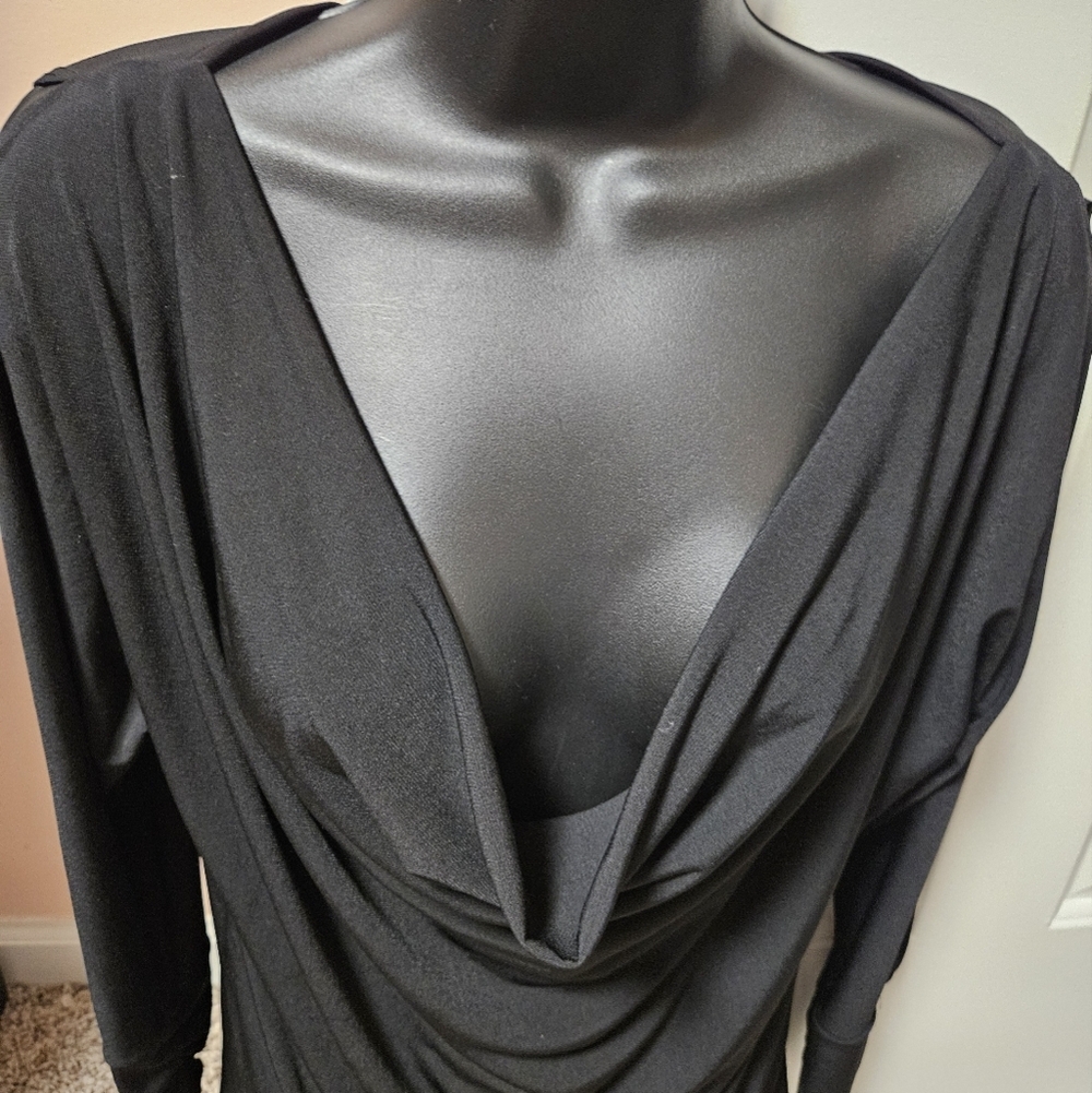VENUSBlack Draped Asymmetrical Cowl Neck Top - Picture 2 of 13